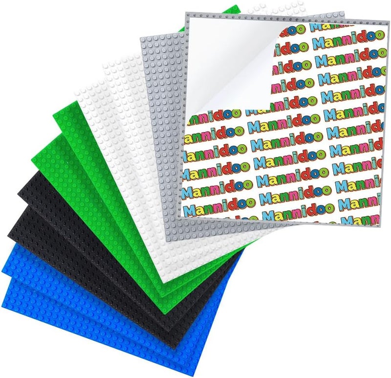 MANNIDOO Peel-and-Stick Baseplates, 10 Packs 10" x 10“ Classic Adhesive Building Base Plates for Activity Tables Tops and Walls - Compatible with All Major Brands - Grey/Green/White/Black/Blue - Image 1